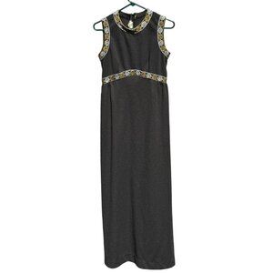 Vintage Forever Young Black Sleeveless Maxi Dress With Embroidered Trim